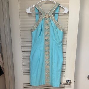 Lilly Pulitzer Turquoise Mini Dress with Gold Trim